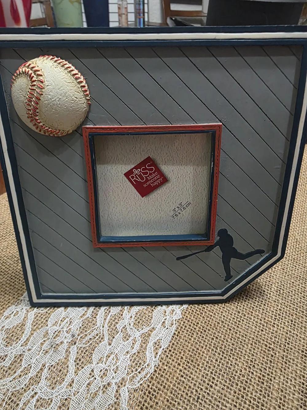 Russ Sporting Memories Baseball Home Plate Wall Frame - Gray & Navy